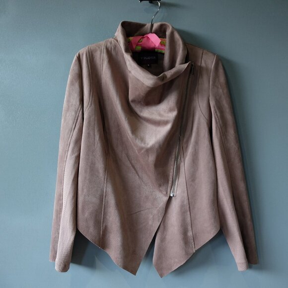 Vigoss Drapped Faux Suede Jacket Size S Dress Blazer Zipper Lightweight - Picture 1 of 7